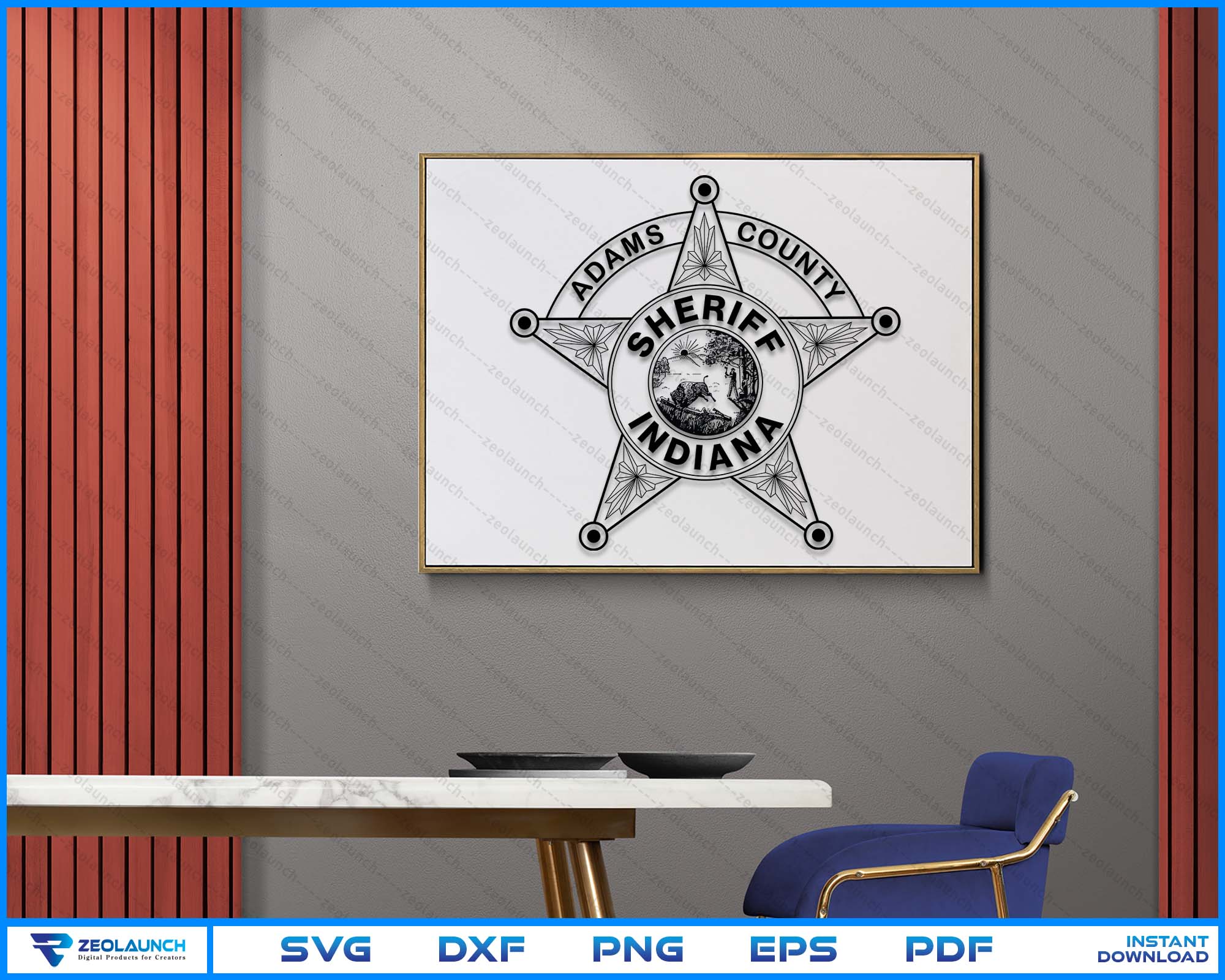 Indiana Sheriff Badge Adams County Laser Cut File alternate view