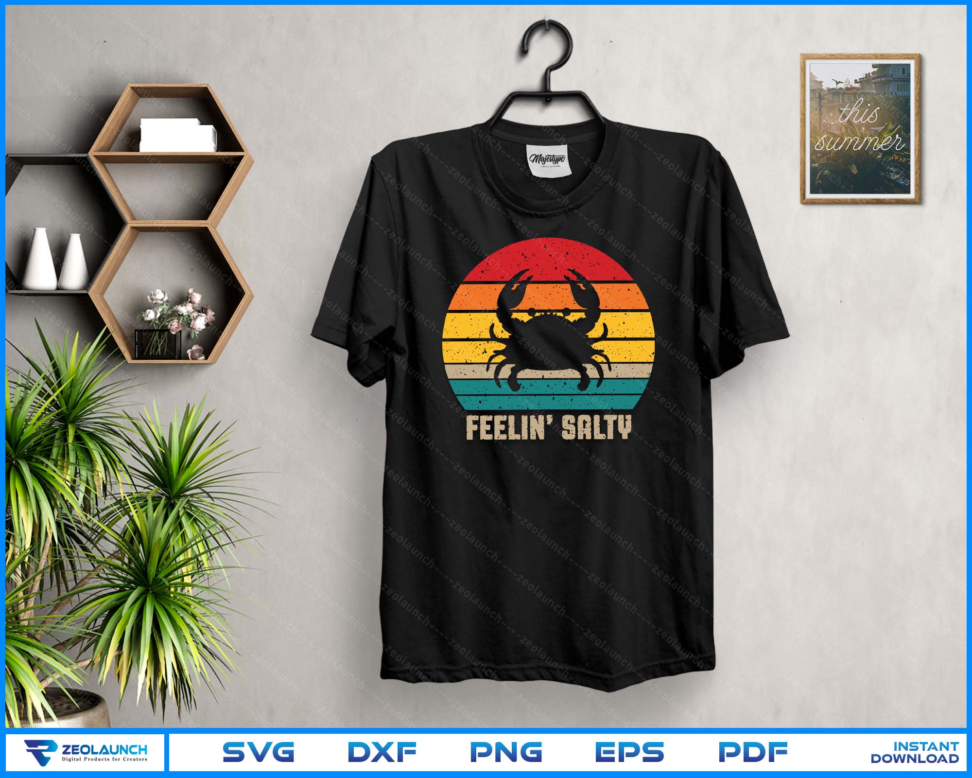 Feelin Salty Maryland Crab Sunset Graphic SVG PNG Digital Files alternate view