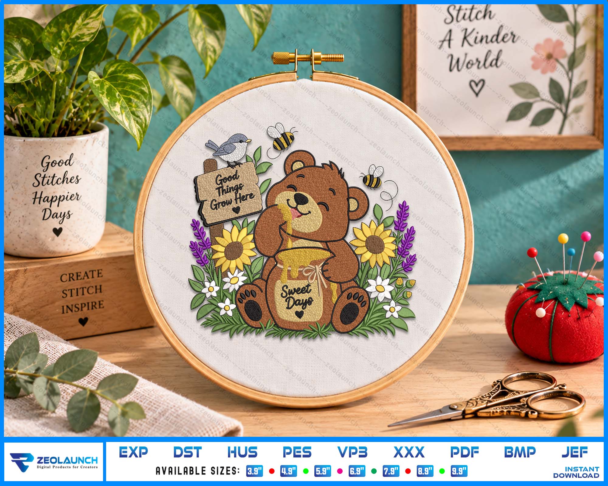 Bear Embroidery Designs Woodland Animal Machine Pattern Digital Download alternate view